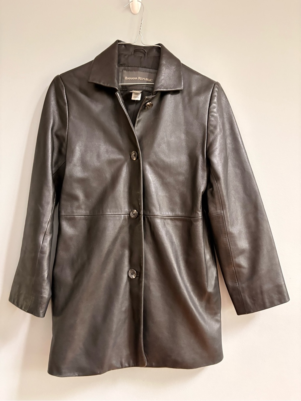 Banana Republic Women's Dark Brown Leather Button-Front Jacket XS